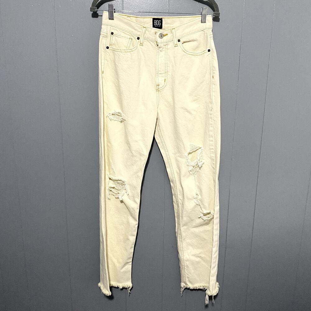 Urban Outfitters BDG Cream Distressed Raw Hem High Rise Cowboy Jeans 26